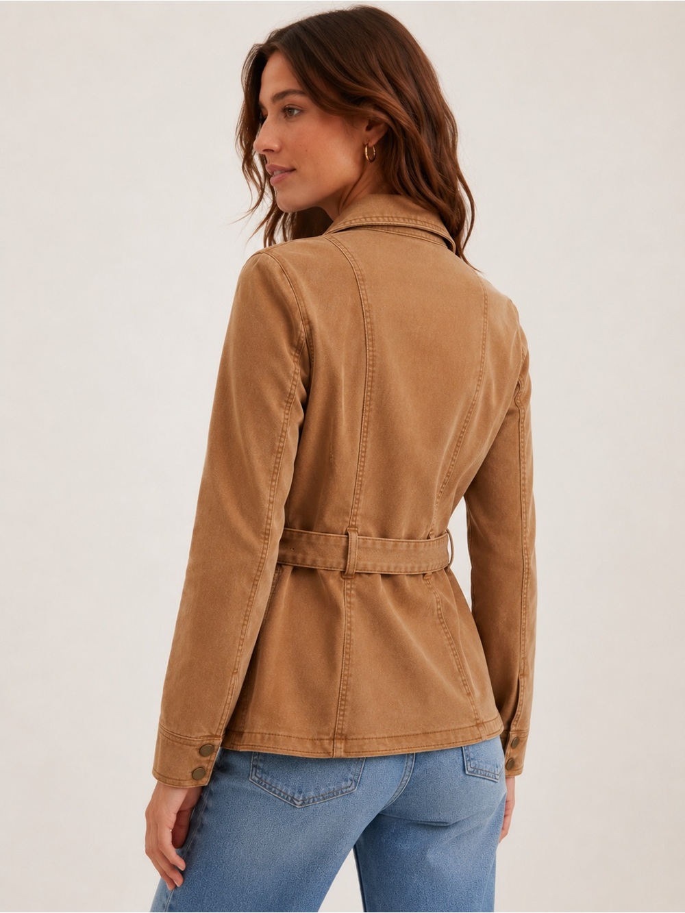 Anthropologie Camel Moto Jacket Belted Stretch Size S - Picture 2 of 15